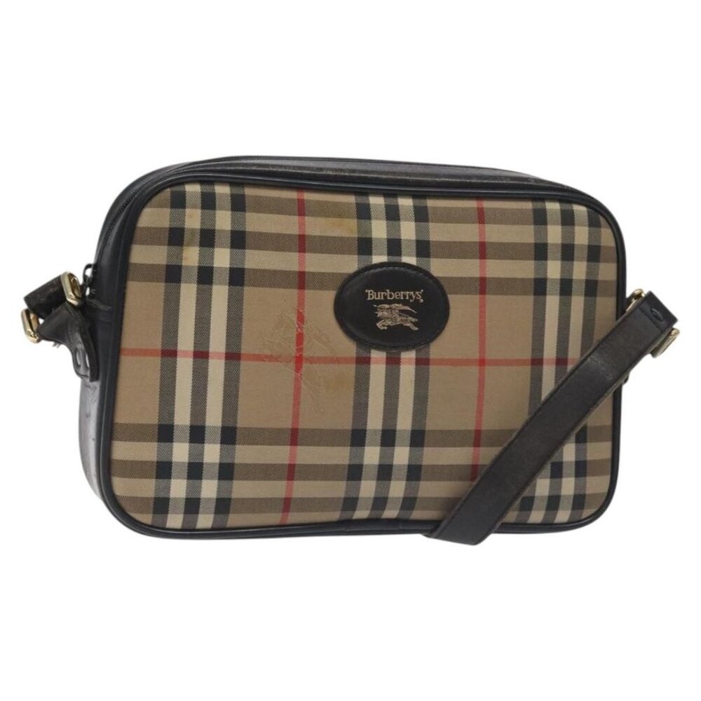 Authentic Burberrys Nova Check Shoulder Bag Canvas Beige